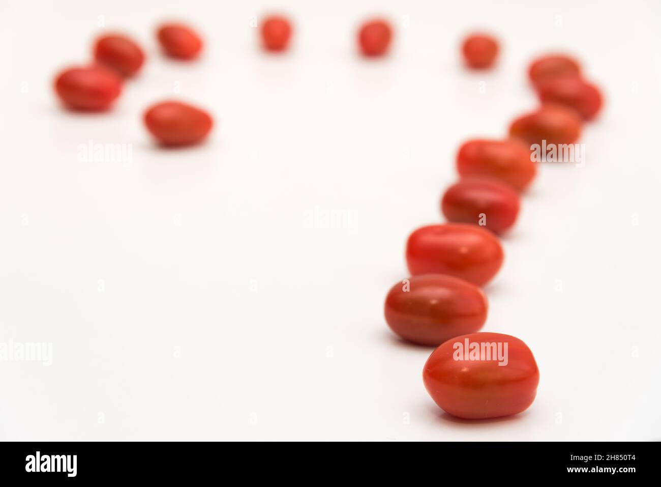 Fresh cherry tomato in row on white background Stock Photo