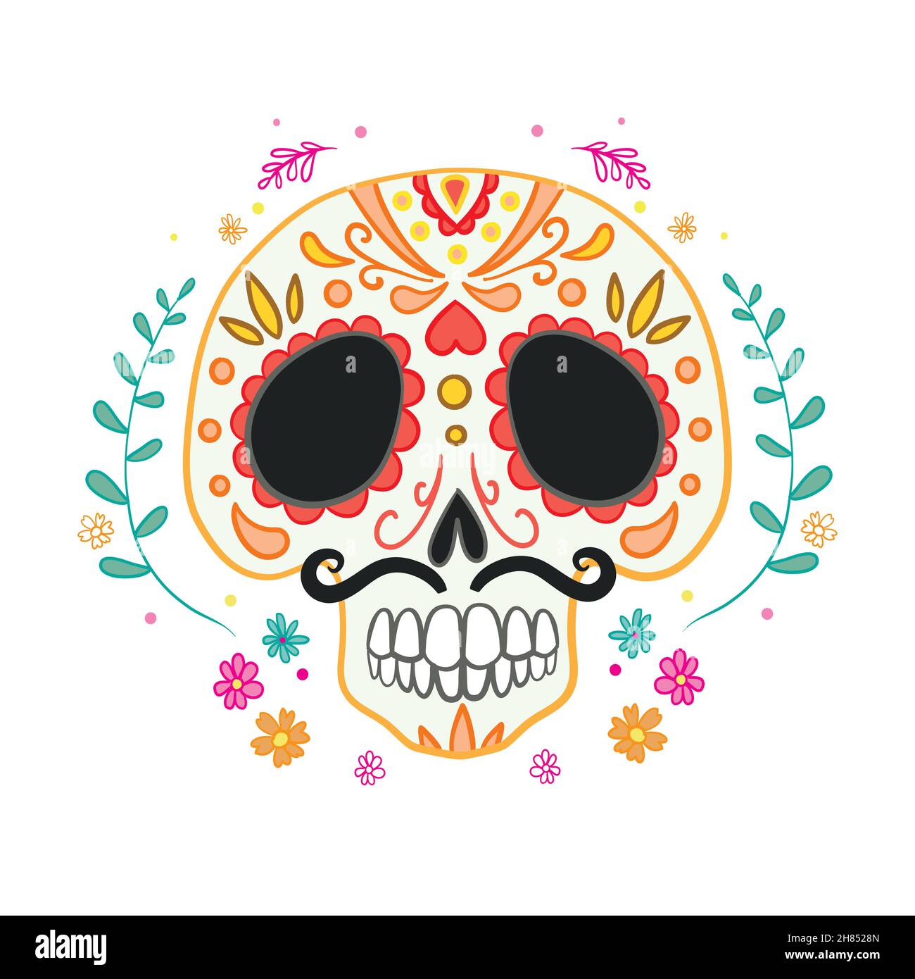 Vector skull on a white background . Day of the dead. Halloween poster ...