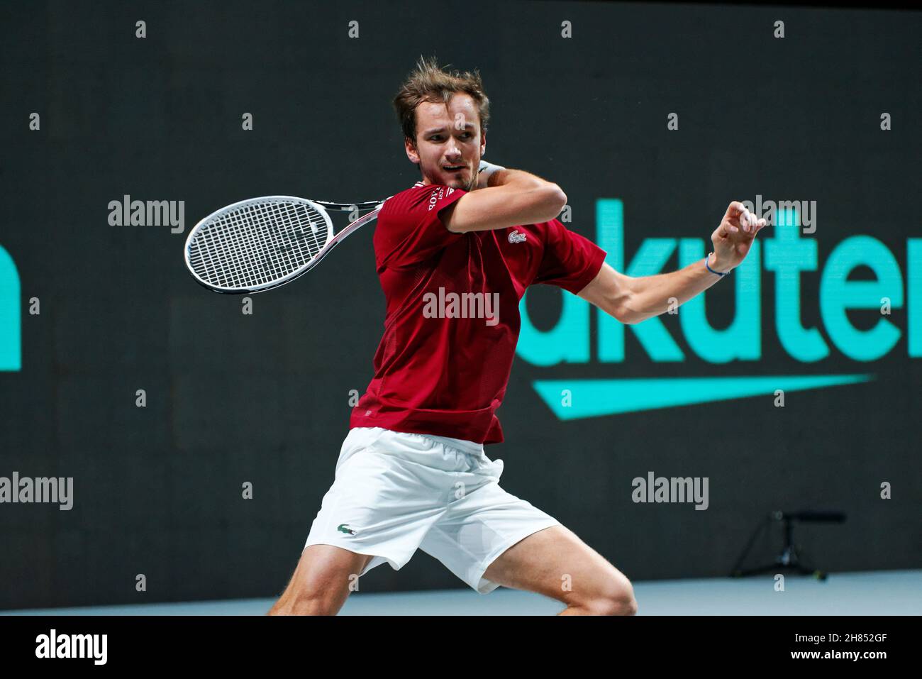 Madrid Arena, Casa de Campo, Madrid, Spain. 27th Nov, 2021. Davis Cup Tennis:  ECUADOR v RUSSIAN TENNIS FEDERATION - singles - Daniil Medvedev (RTF) v  Emilio Gomez (ECU). Daniil Medvedev (RTF) in