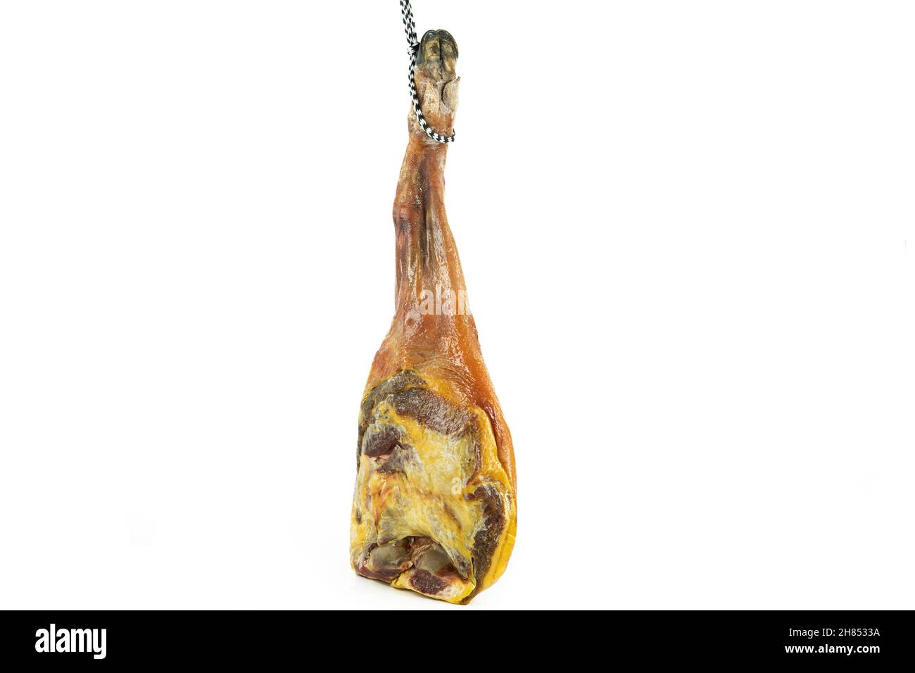 Cured pork shoulder on white background. Cured pork meat. Typical