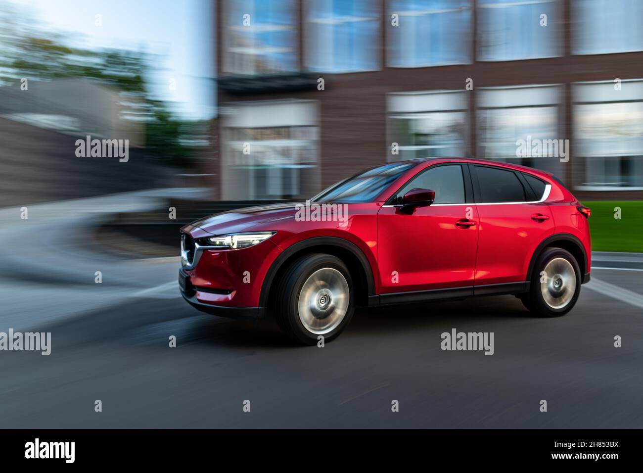 Kyiv, Ukraine - June 30, 2021: Red Mazda CX-5 in motion in the city Stock Photo