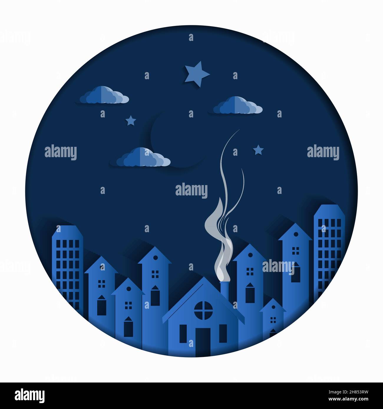 illustration of the dark moon of the night city with stars in the night ...