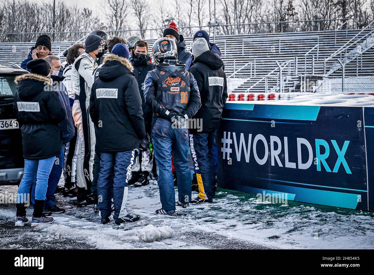 Drivers meeting with Clerck of the course during the World RX of Germany, 8th and 9th round of the 2021 FIA World Rallycross Championship, FIA WRX, from November 27 and 28 on the Nurburgring, in Nurburg, Germany - Photo: Paulo Maria/DPPI/LiveMedia Stock Photo