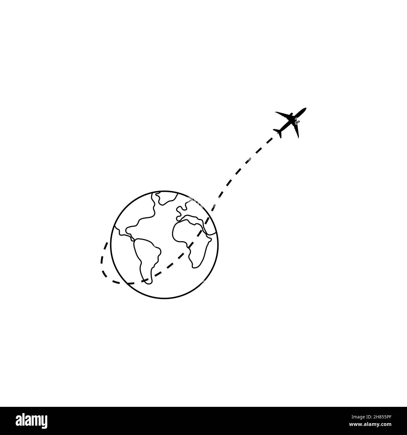 Dotted line of the aircraft route around the planet Earth. Tourism and ...