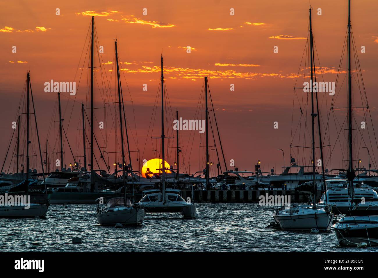 Sunset, boats and a beautiful view of Punta Del Este Uruguay. Stock Photo