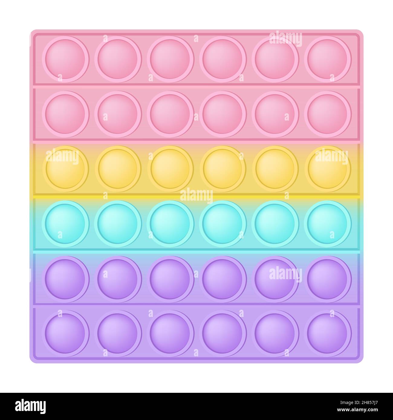 Popit figure square as a fashionable silicon toy for fidgets. Addictive anti stress toy in pastel rainbow colors. Bubble anxiety developing pop it toy Stock Vector