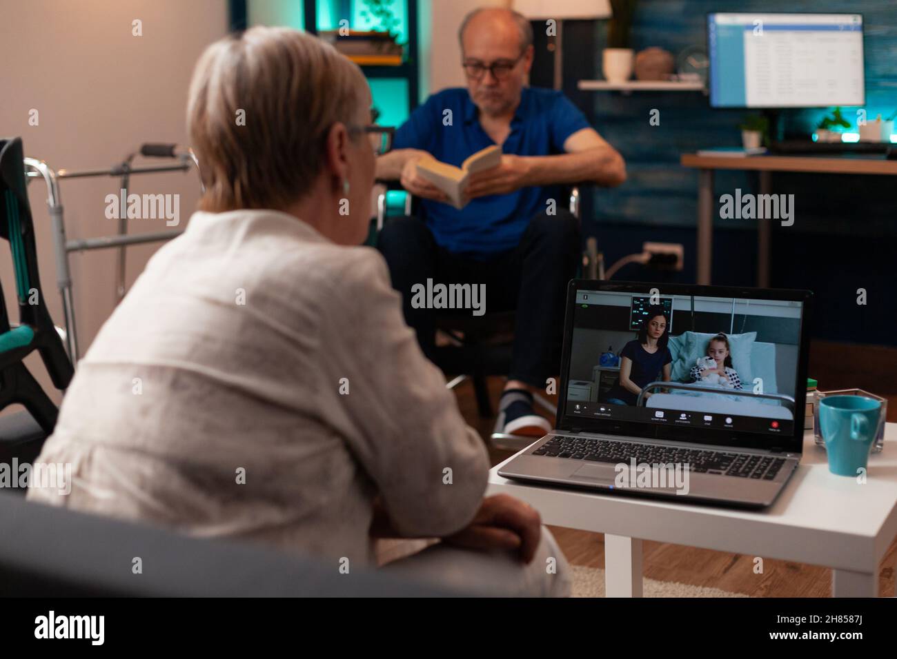 Old man woman calling relatives hi-res stock photography and images - Alamy