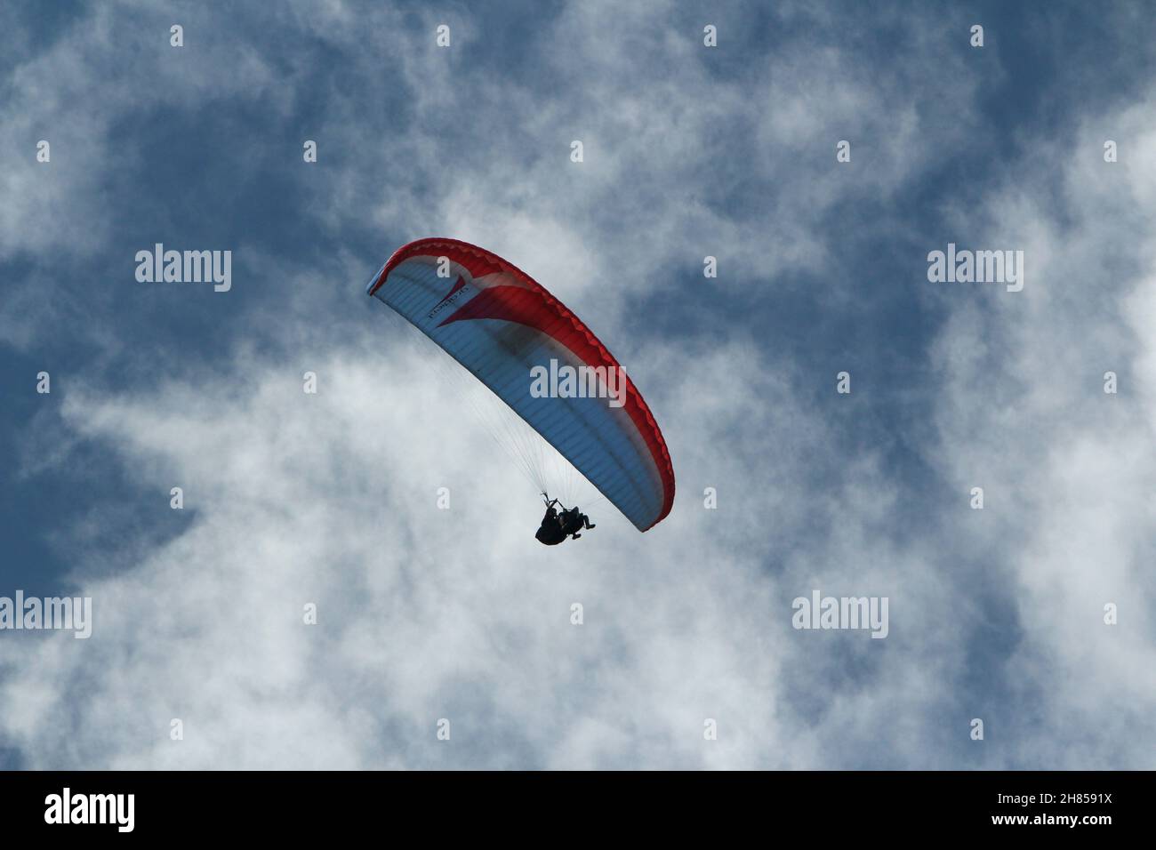 paraglider flying seen from below on August 23, 2014 in Merida Venezuela Stock Photo