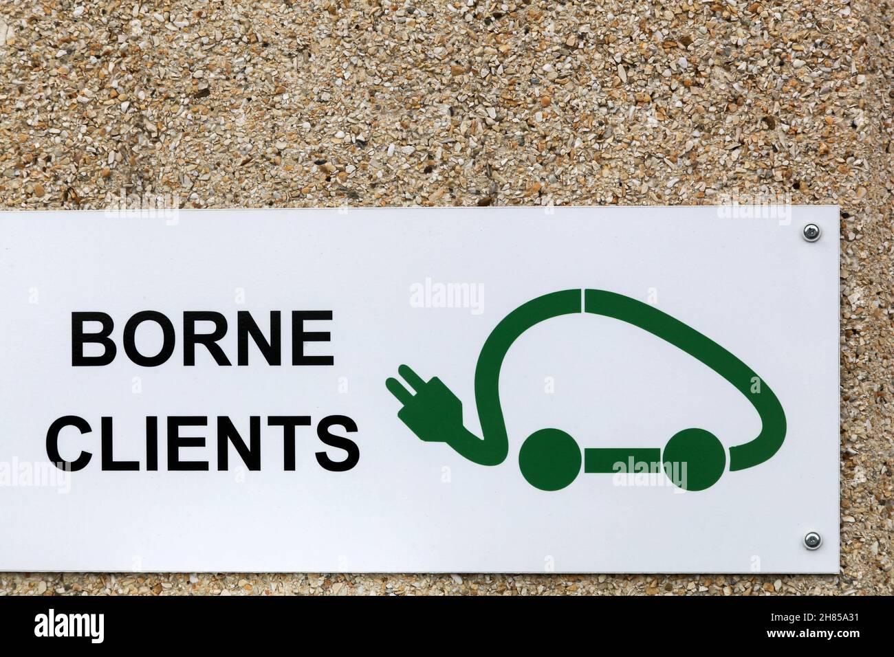 Electric car charging symbol for customers in France called borne clients in french language