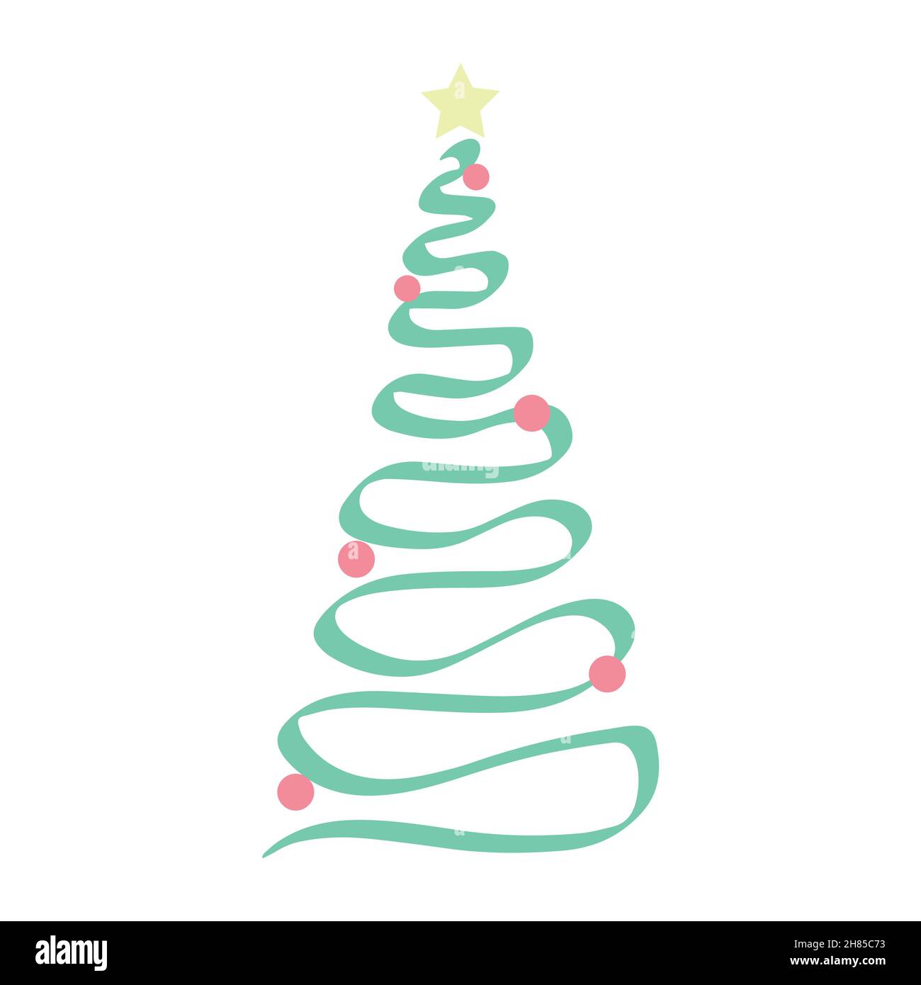 Decorated christmas tree with star, lights, decoration balls and lamps. Merry Christmas and a happy new year. Flat style vector illustration. Stock Vector