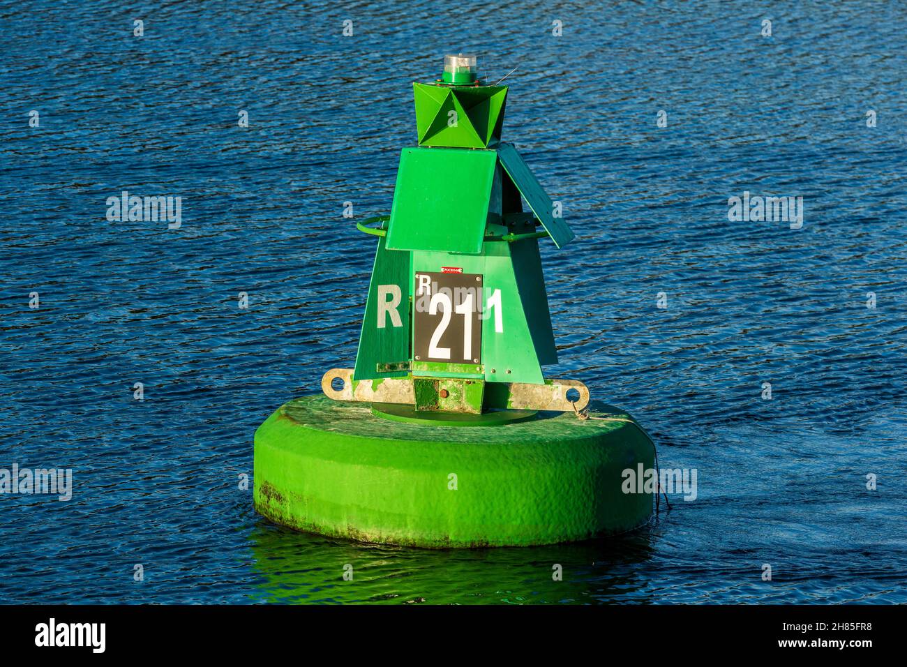 Channel markers, River Lee, Cork City, County Cork, Ireland Stock Photo