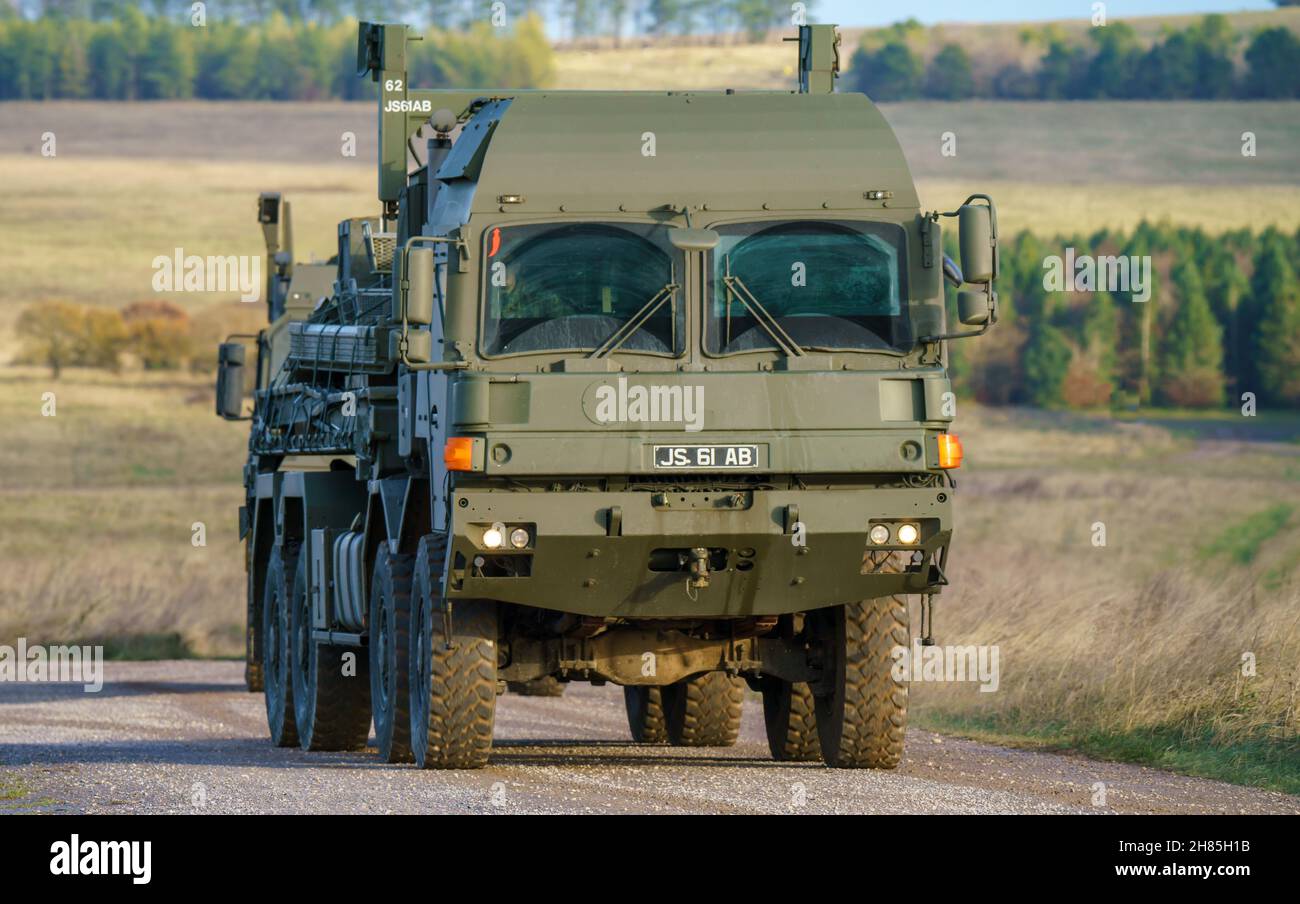 Fully laden British army MAN SV 8x8 EPLS logistics truck driving an