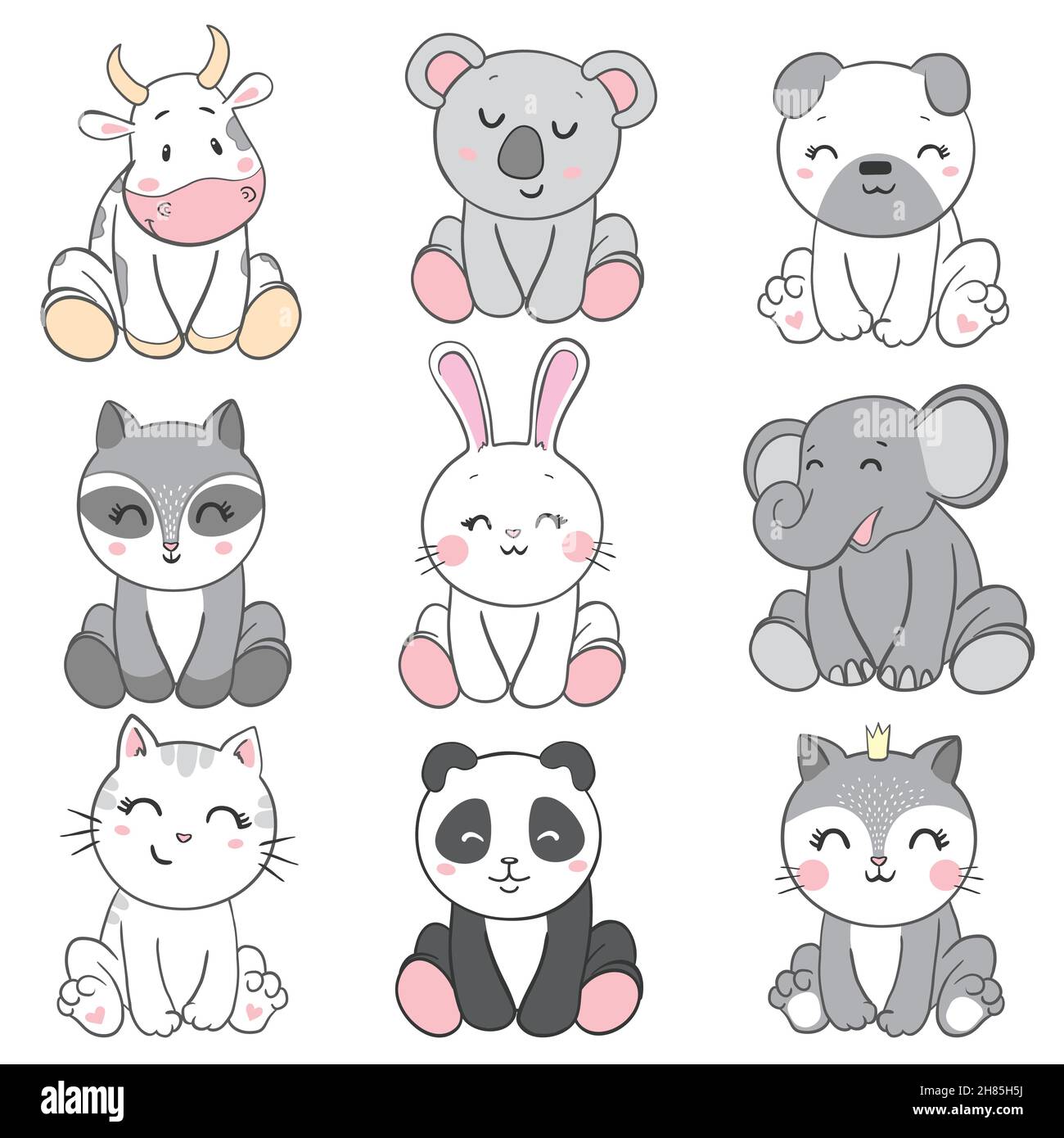 Vector illustration of a set of cute animals including cat, dog, koala ...