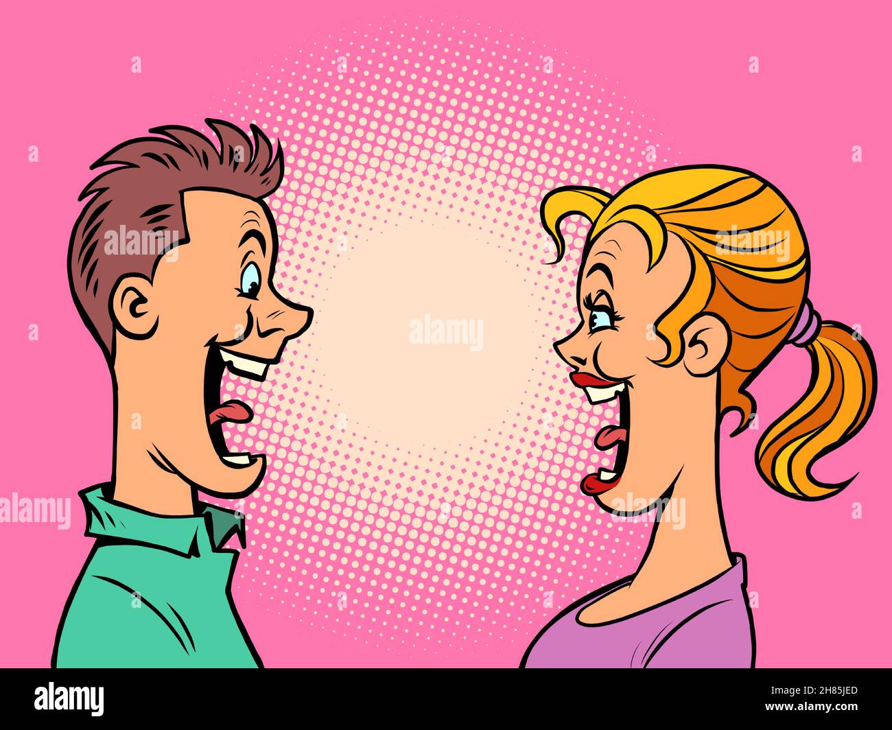 joyful date of young man and woman, boyfriend and girlfriend Stock Vector