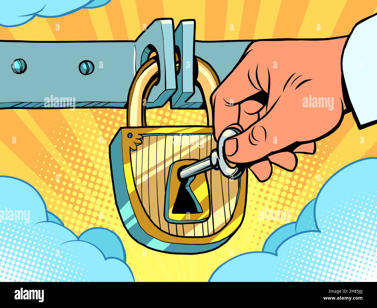 the lock and key to heaven of paradise, a religious concept of death and resurrection Stock Vector