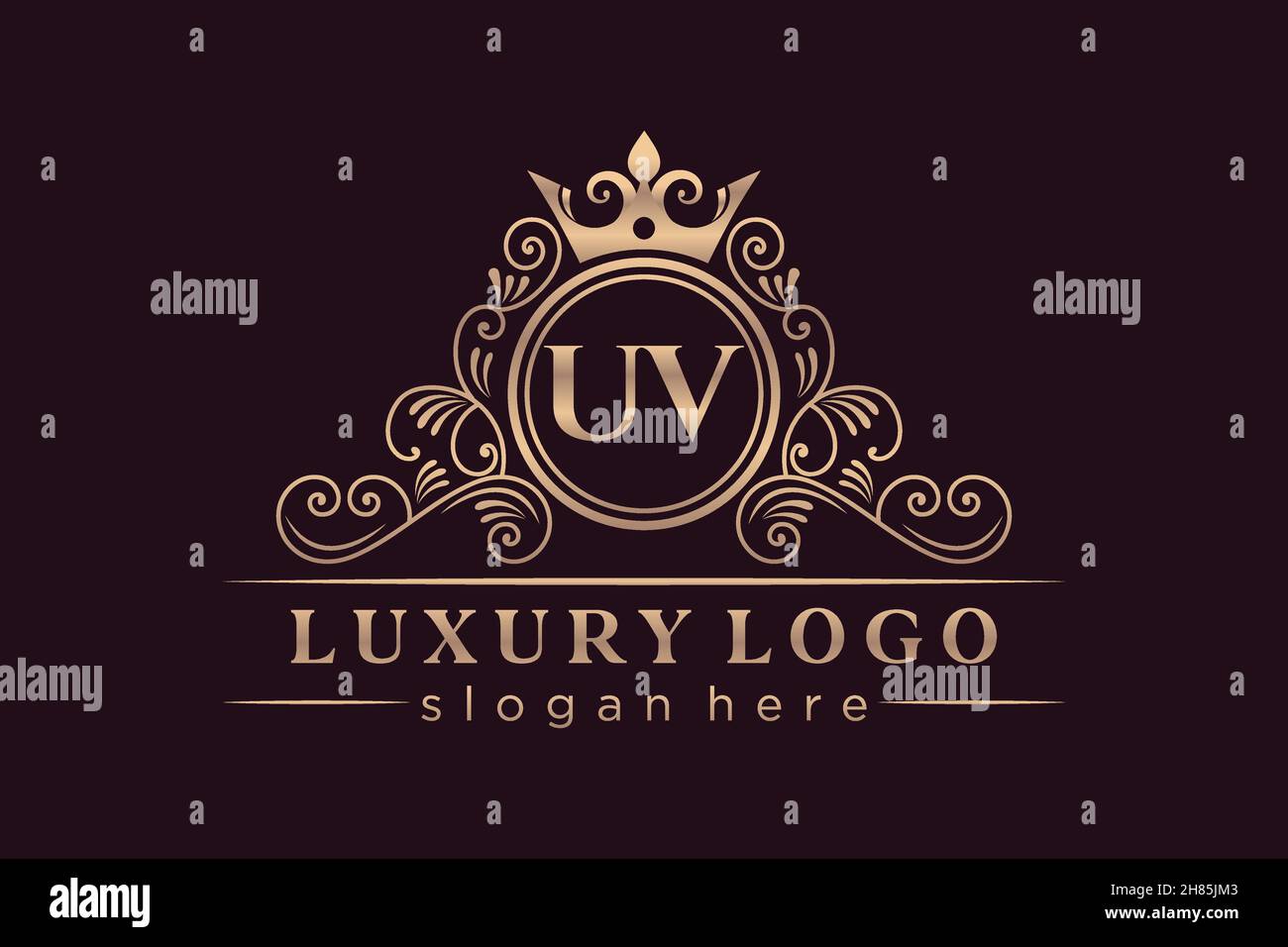UV Initial Letter Gold calligraphic feminine floral hand drawn heraldic monogram antique vintage style luxury logo design Premium Stock Vector