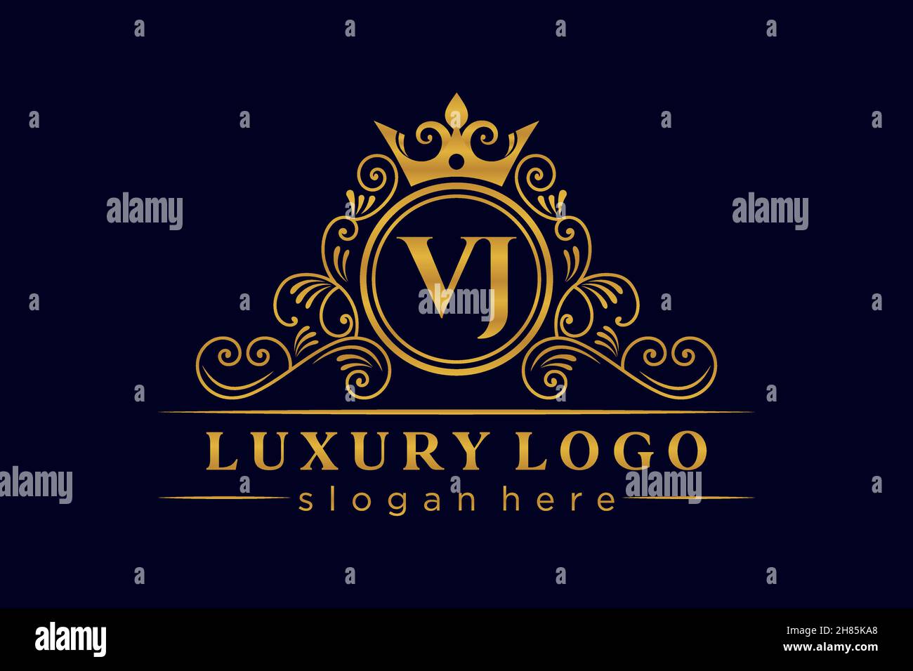 VJ Initial Letter Gold calligraphic feminine floral hand drawn heraldic monogram antique vintage style luxury logo design Premium Stock Vector