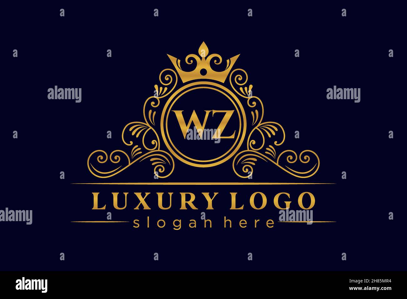WZ Initial Letter Gold calligraphic feminine floral hand drawn heraldic monogram antique vintage style luxury logo design Premium Stock Vector