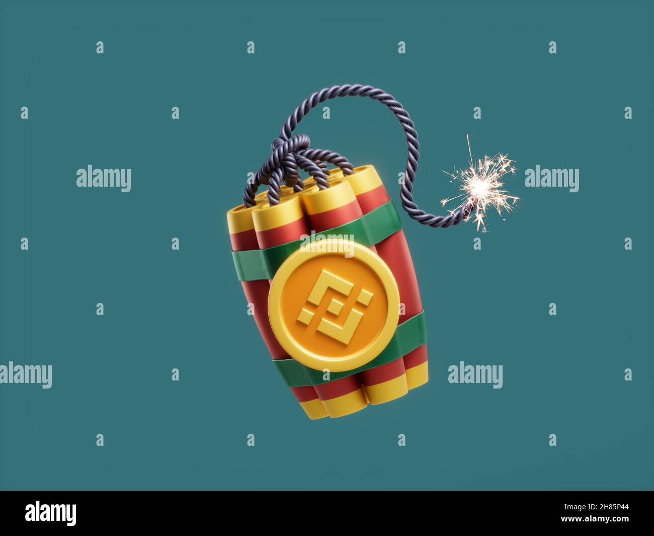 3D rendering of a dynamite bomb with coin cryptocurrency on a blue  background Stock Photo - Alamy