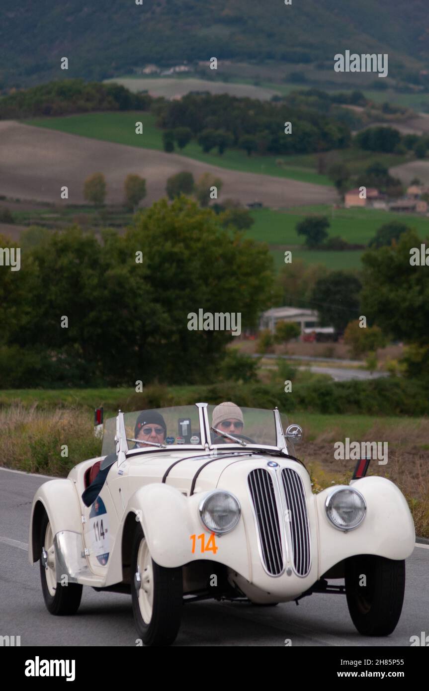 CAGL, ITALY - Oct 22, 2020: An old racing car BMW 328 (1939) in rally ...