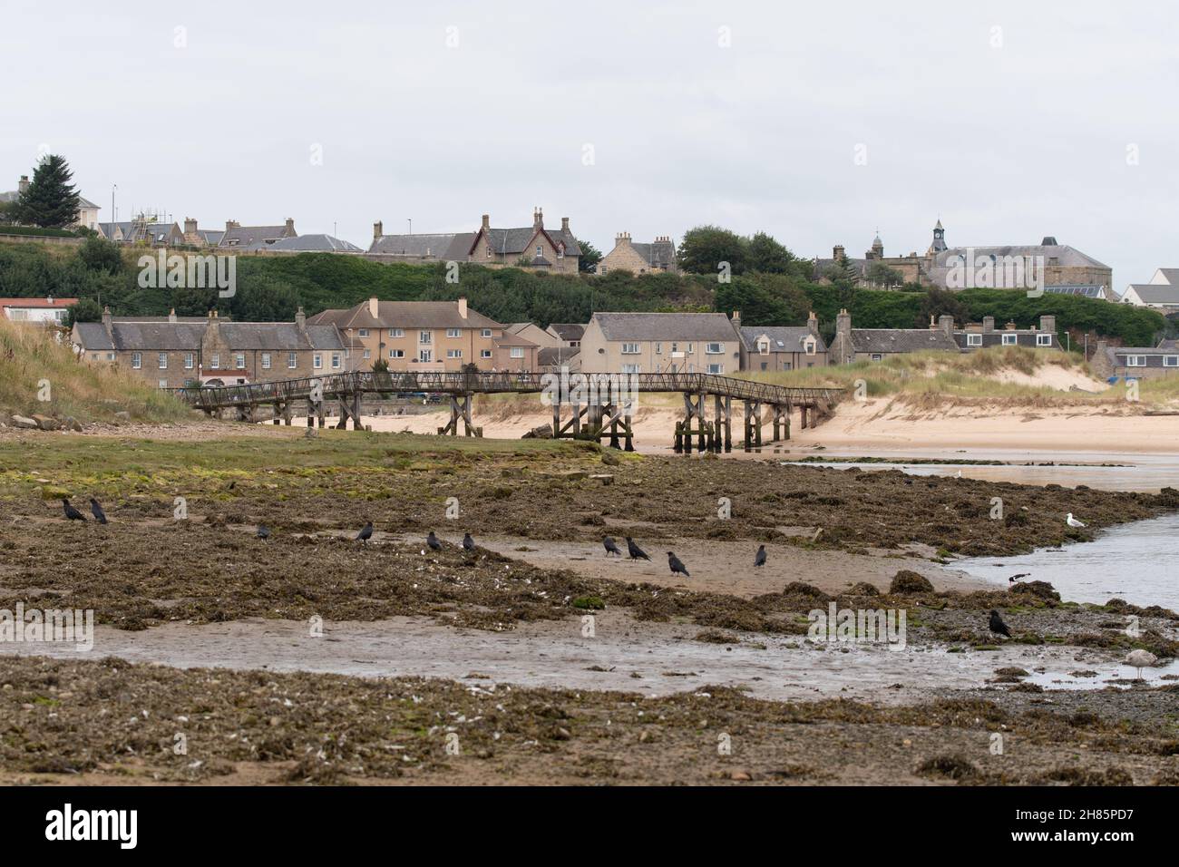 Lossiemouth harbour and East Beach Bridge. The bridge is crossing the