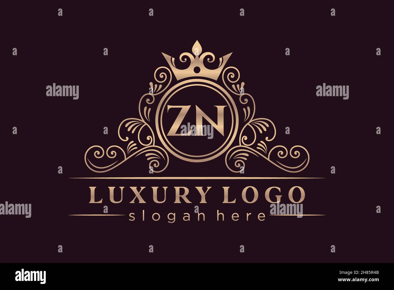 ZN Initial Letter Gold calligraphic feminine floral hand drawn heraldic monogram antique vintage style luxury logo design Premium Stock Vector
