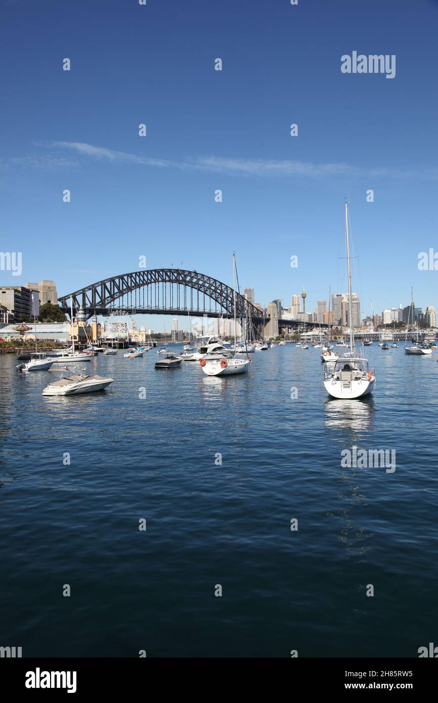 View of the Sydney Harbour Bridge across Lavender Bay. Sydney New South Wales, Australia. Stock Photo