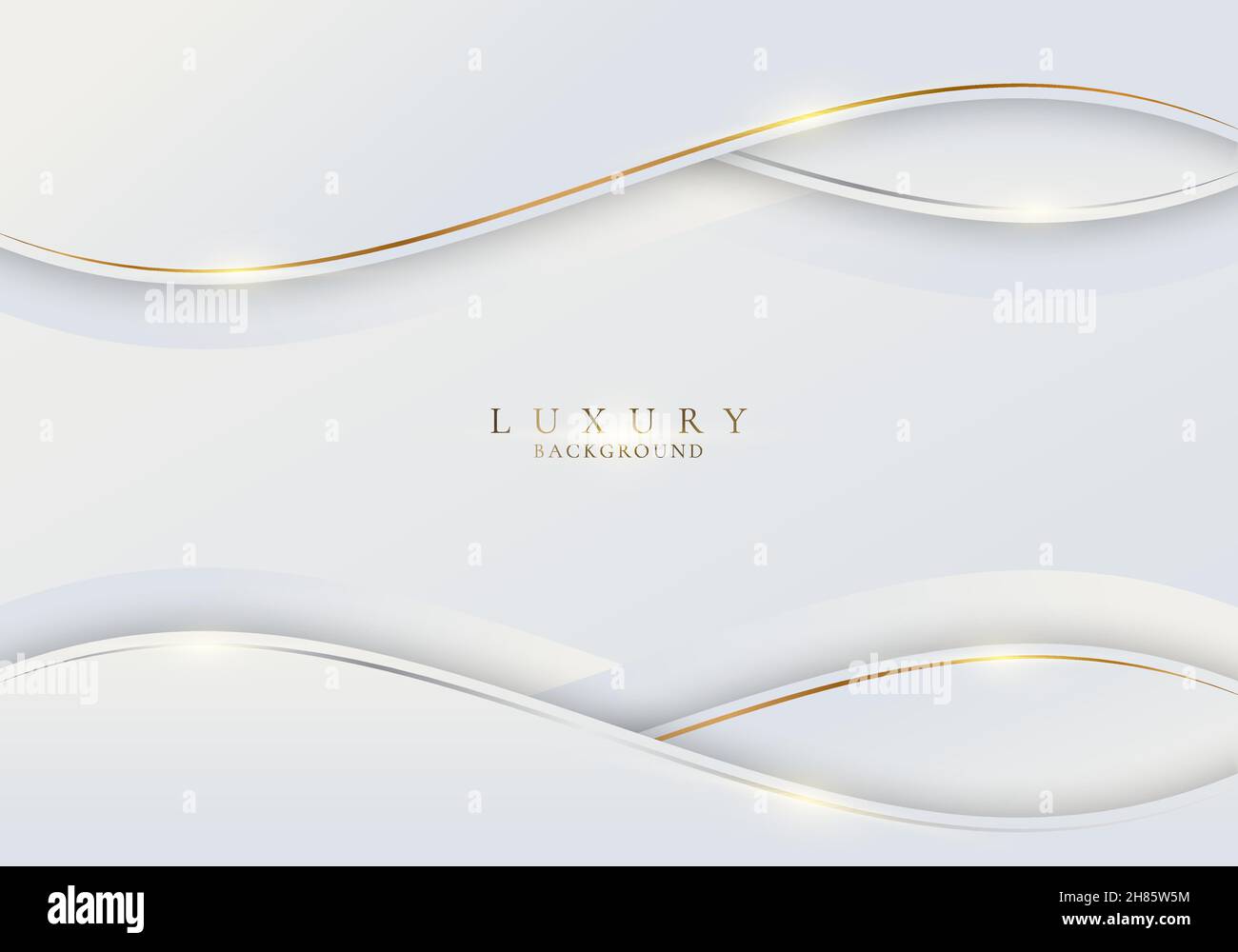 Abstract white wave shape with gold thread lines and lighting on clean background luxury style. Vector illustration Stock Vector