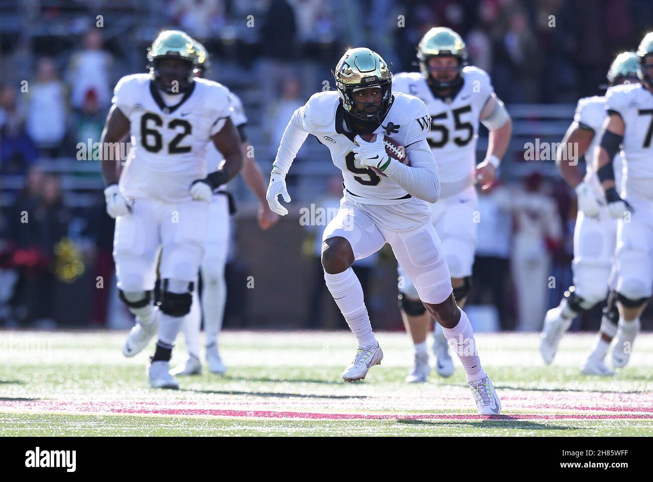 Alumni Stadium. 27th Nov, 2021. MA, USA; Wake Forest Demon Deacons wide ...