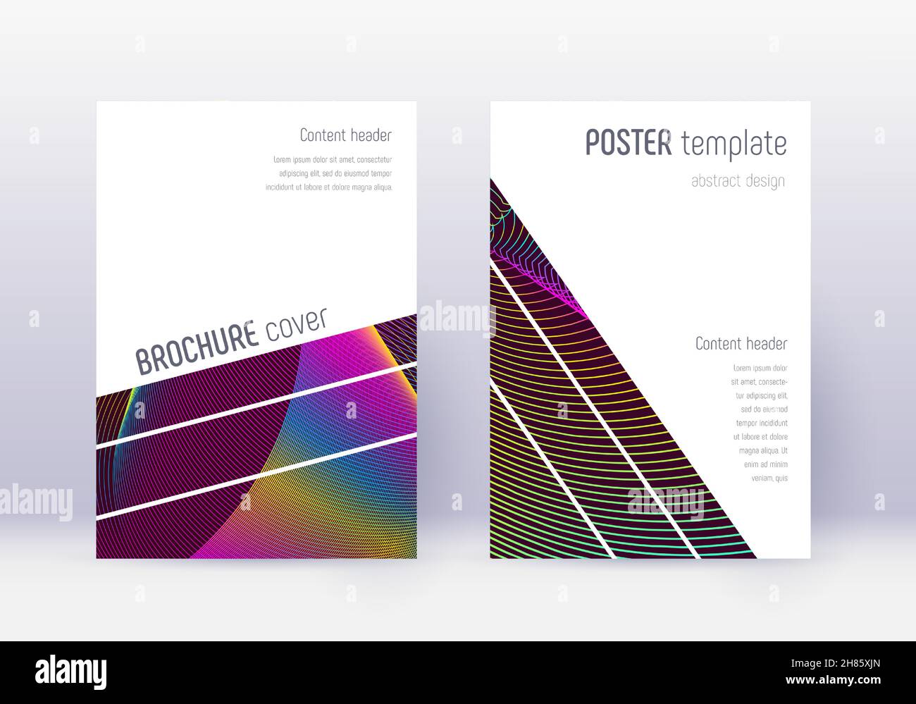 Geometric cover design template set. Rainbow abstract lines on wine red