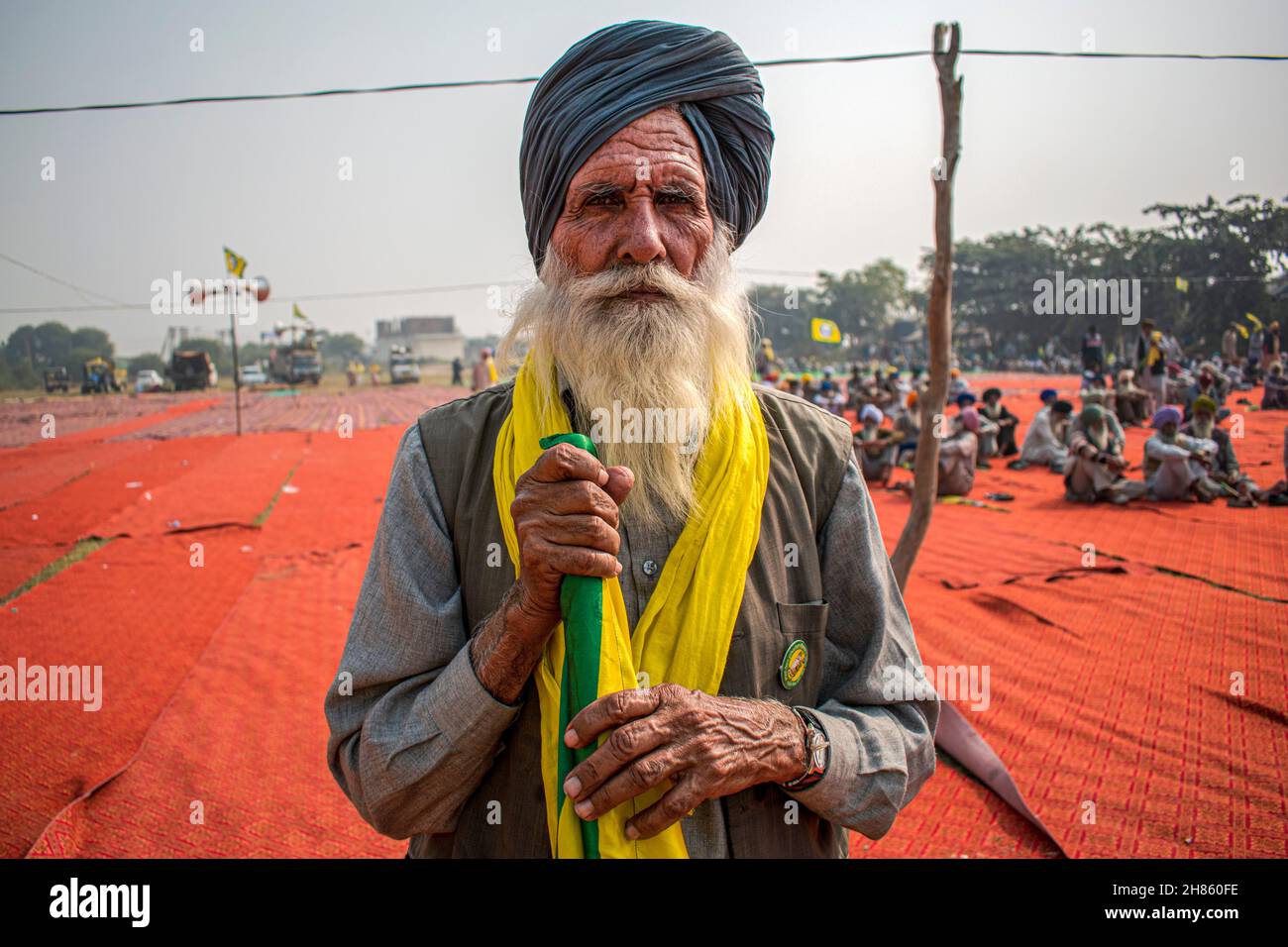 New Delhi, India. 27th Nov, 2021. Farmers gather to mark the first anniversary of their protest against the controversial farm laws on the outskirts of the capital city Delhi at Pakora Chowk near Tikri Border. (Photo by Mohsin Javed/Pacific Press) Credit: Pacific Press Media Production Corp./Alamy Live News Stock Photo