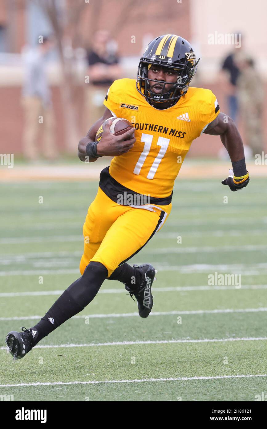 November 27, 2021: Southern Miss Golden Eagles wide receiver Antavious  Willis (11) runs for a first down during an NCAA football game between the  FIU Golden Panthers and the Southern Miss Golden