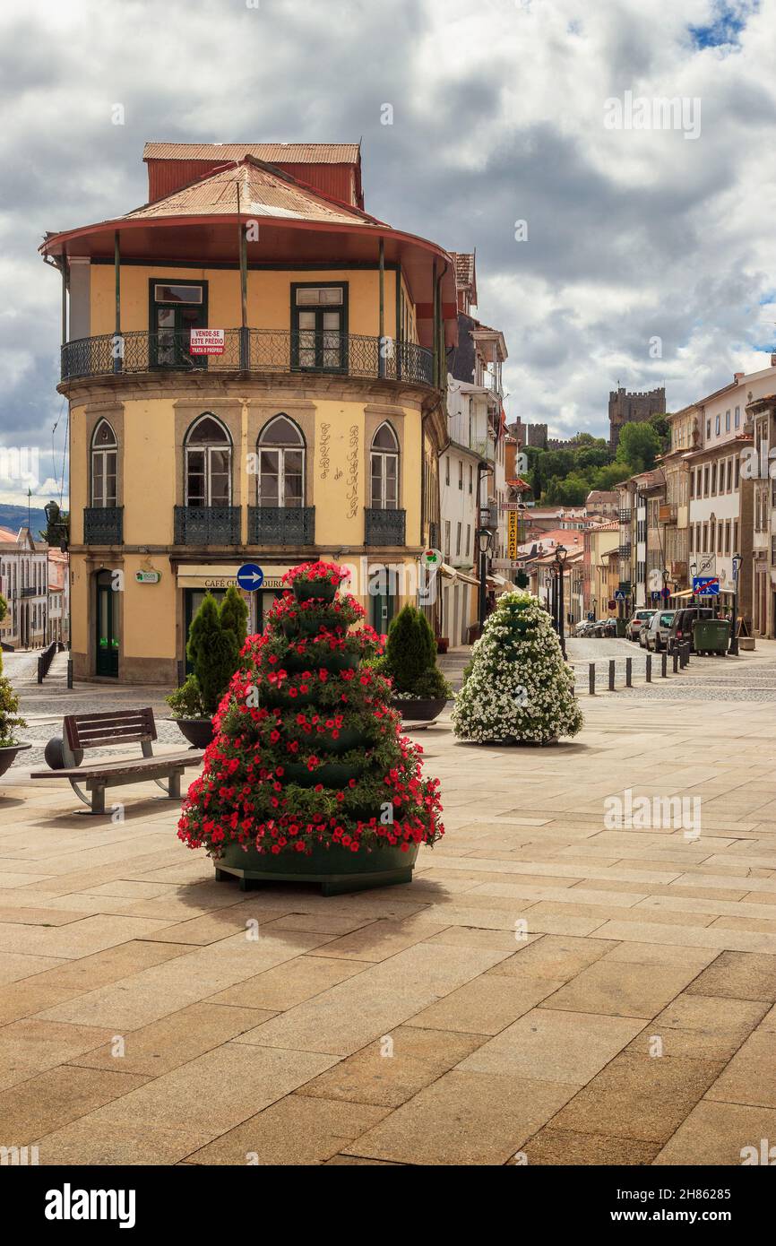 Bragança, Portugal - June 27, 2021: Street view of the historic center of Bragança in Portugal, from Sé square. Stock Photo