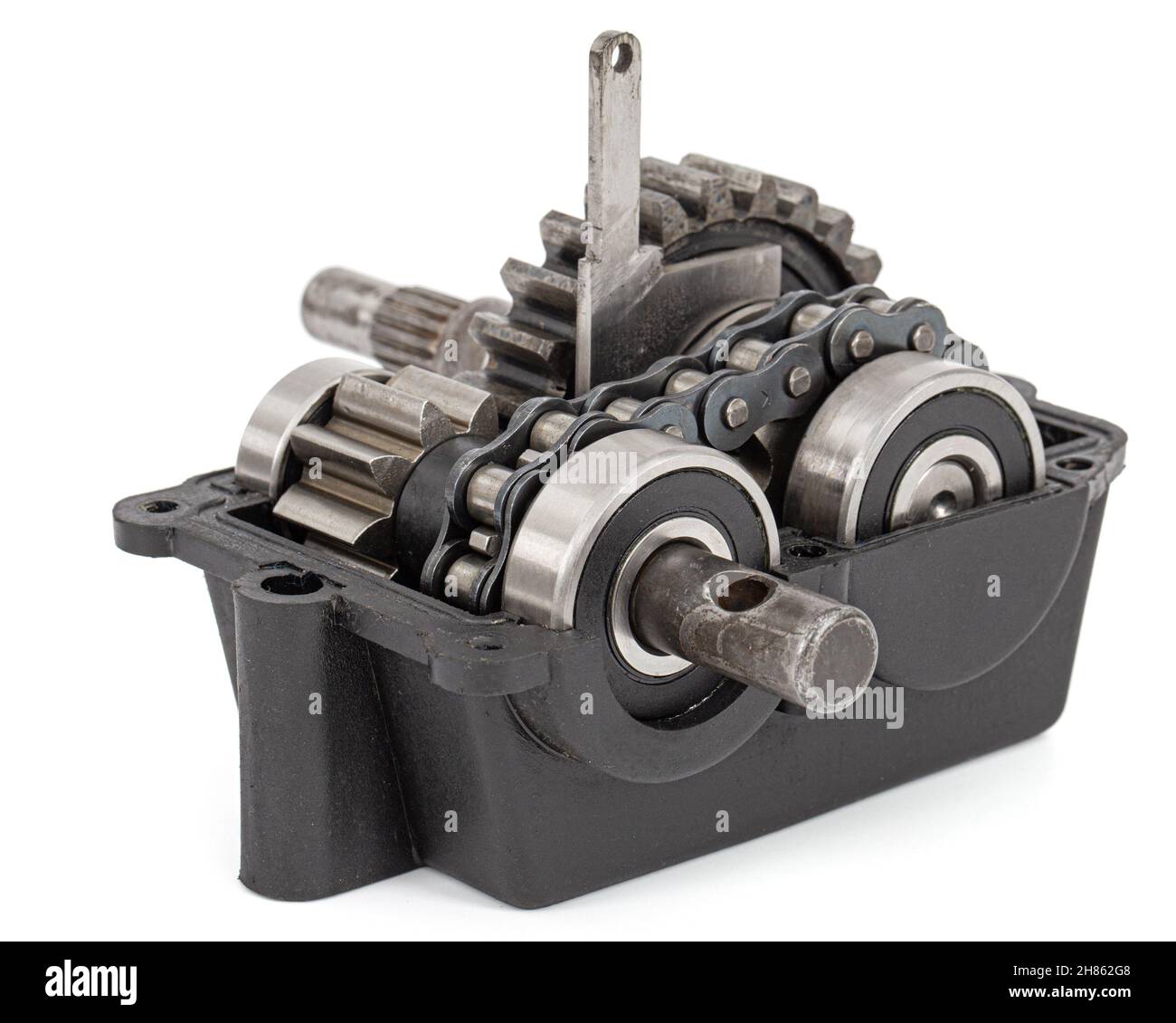 Gear reducer with chain drive, isolated on white background Stock Photo ...