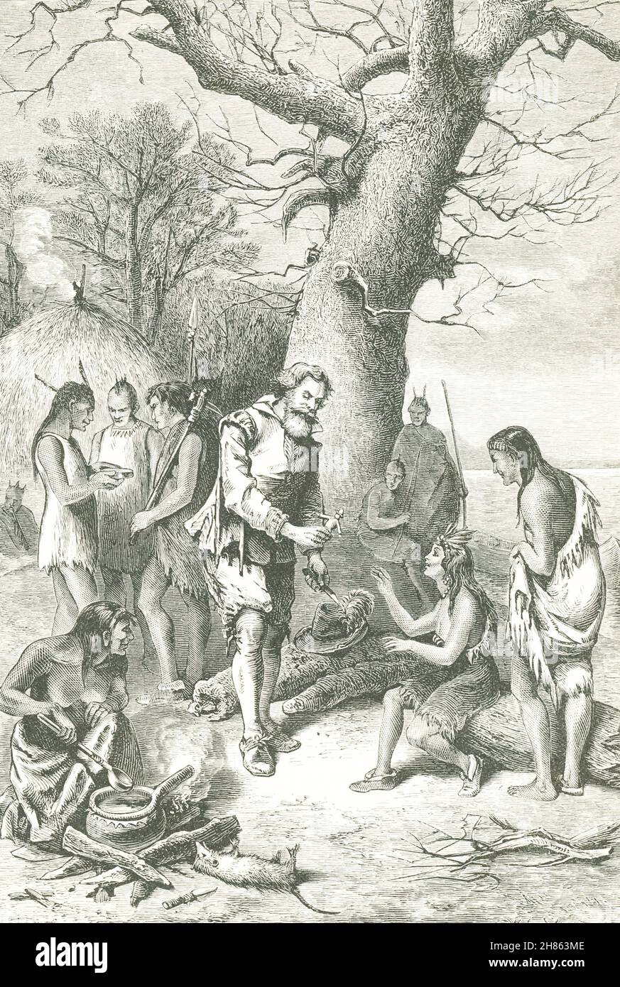 Illustration of Captain John Smith and Pocahontas talking