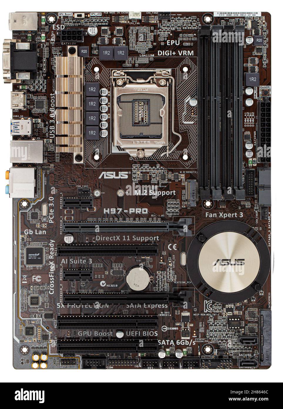 Сomputer motherboard board Asus H97-PRO lga 1150, isolated on white  background Stock Photo - Alamy