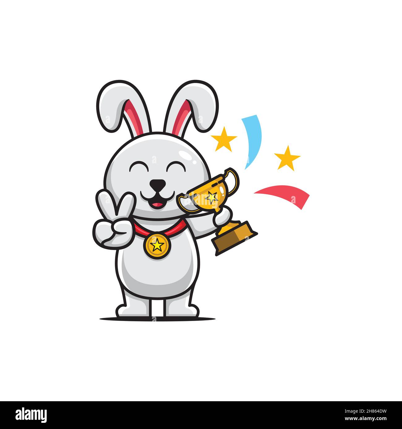 vector illustration of a cute bunny shape with a championship trophy in ...