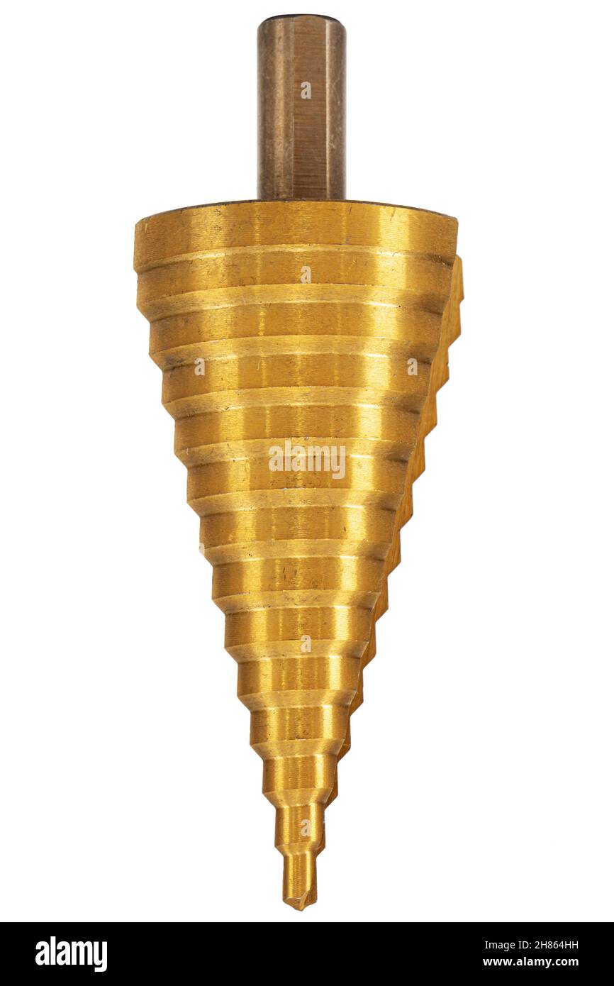 Conical step drill for drilling holes of different diameters, isolated