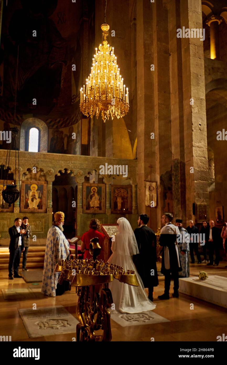 November-20-2021: wedding ceremony in the orthodox cathedral of Mtskheta, Georgia Stock Photo