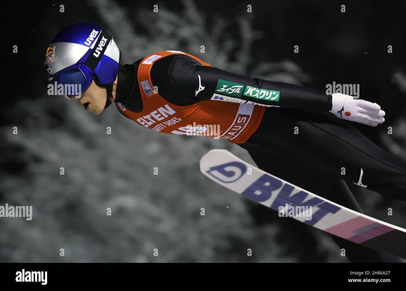 Ryoyu Kobayashi of Japan soars during his first jump at a World Cup ski ...