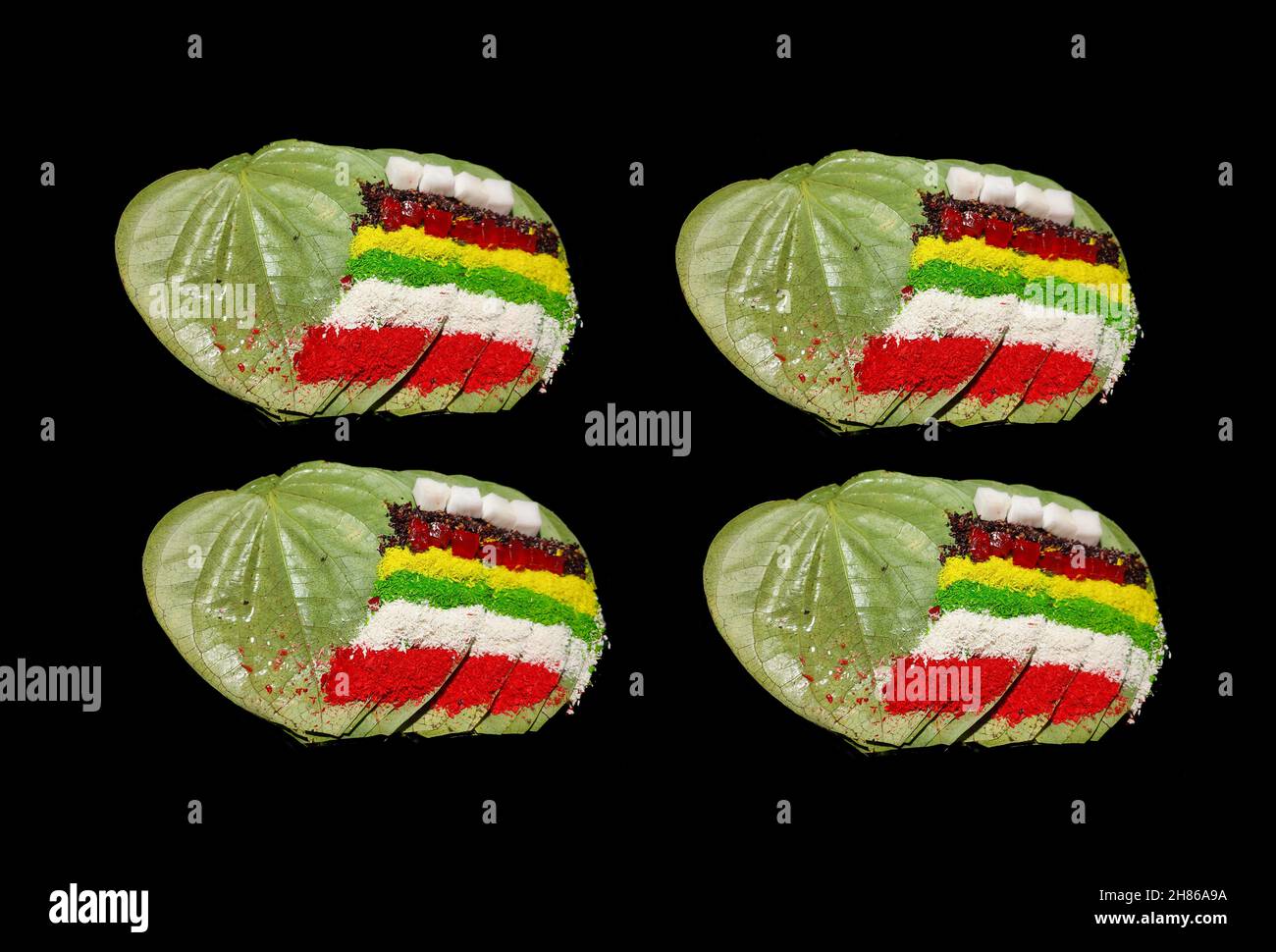 Sweet Paan. Paan is a preparation combining betel leaf with areca nut. Stock Photo