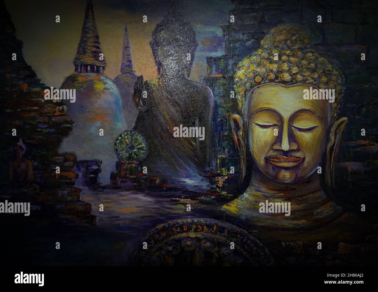 Art painting oil color Buddha statue , prosperous , auspicious Stock Photo Alamy