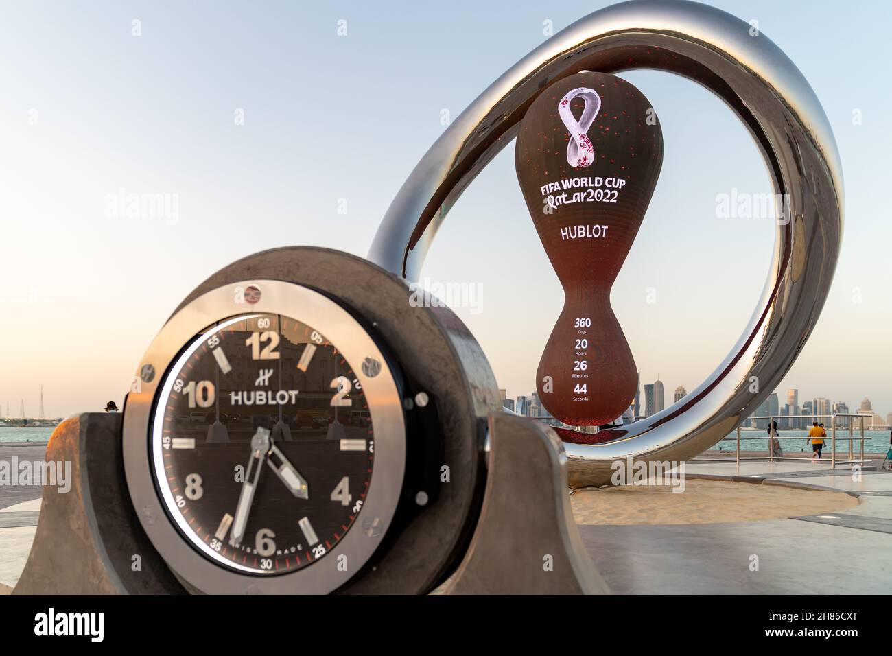 2022 FIFA World Cup countdown clock on Doha's corniche, November 25