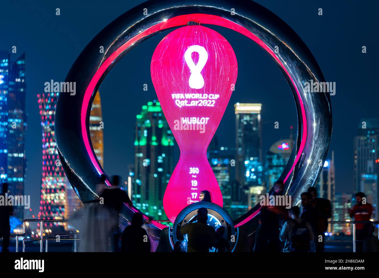 2022 FIFA World Cup countdown clock on Doha's corniche, November 25