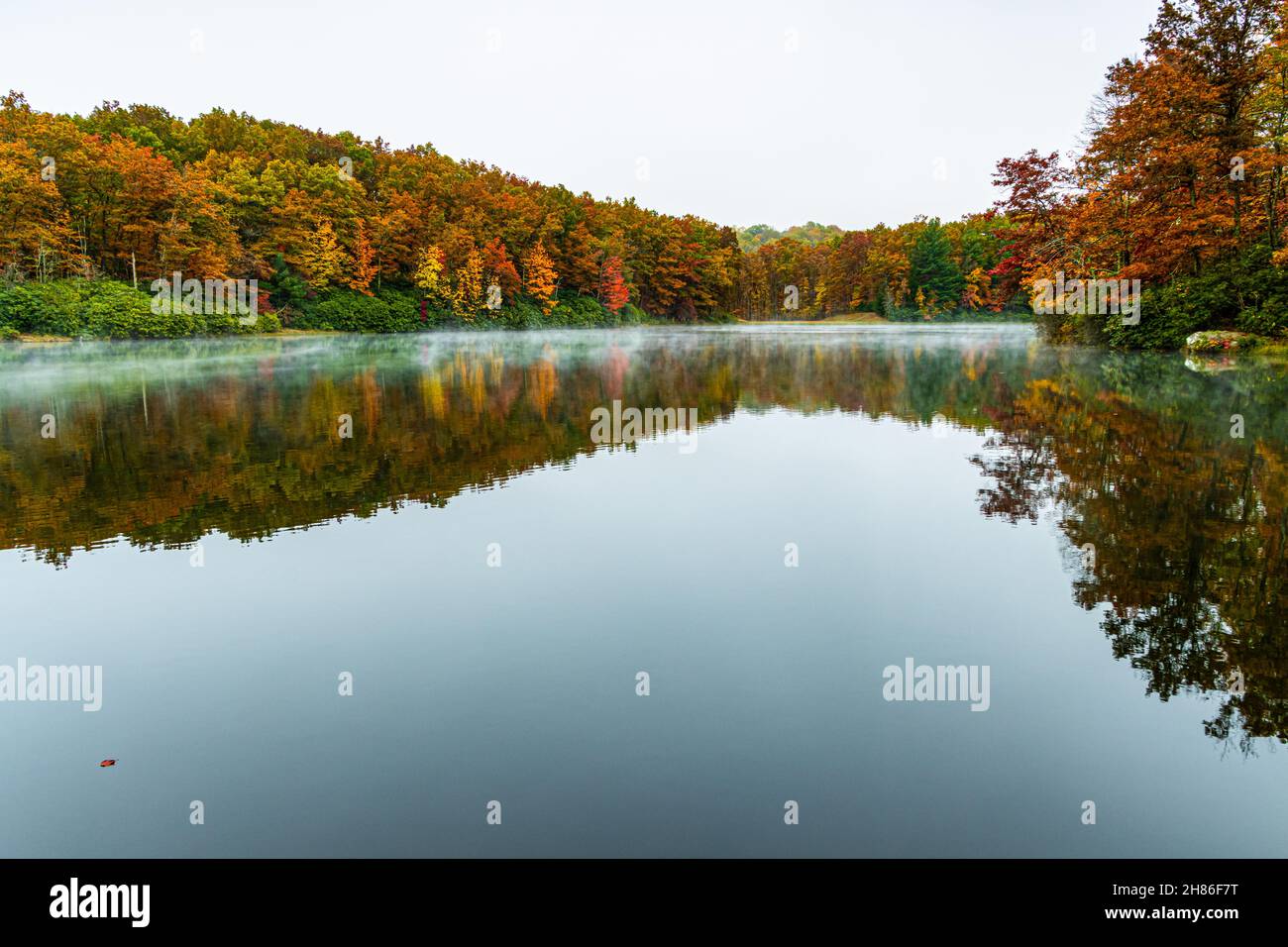 Fall Color Reflections on The Misty Surface Of Boley Lake, Babcock ...