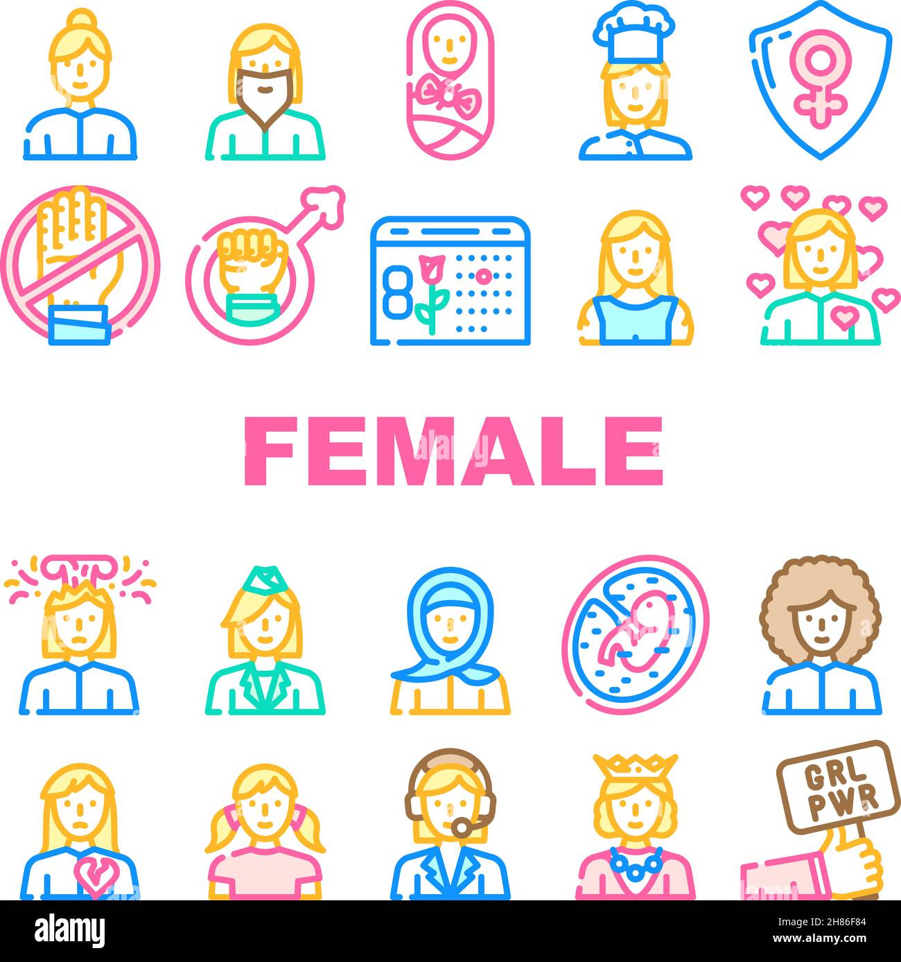 Female Occupation And Profession Icons Set Vector Stock Vector Image ...