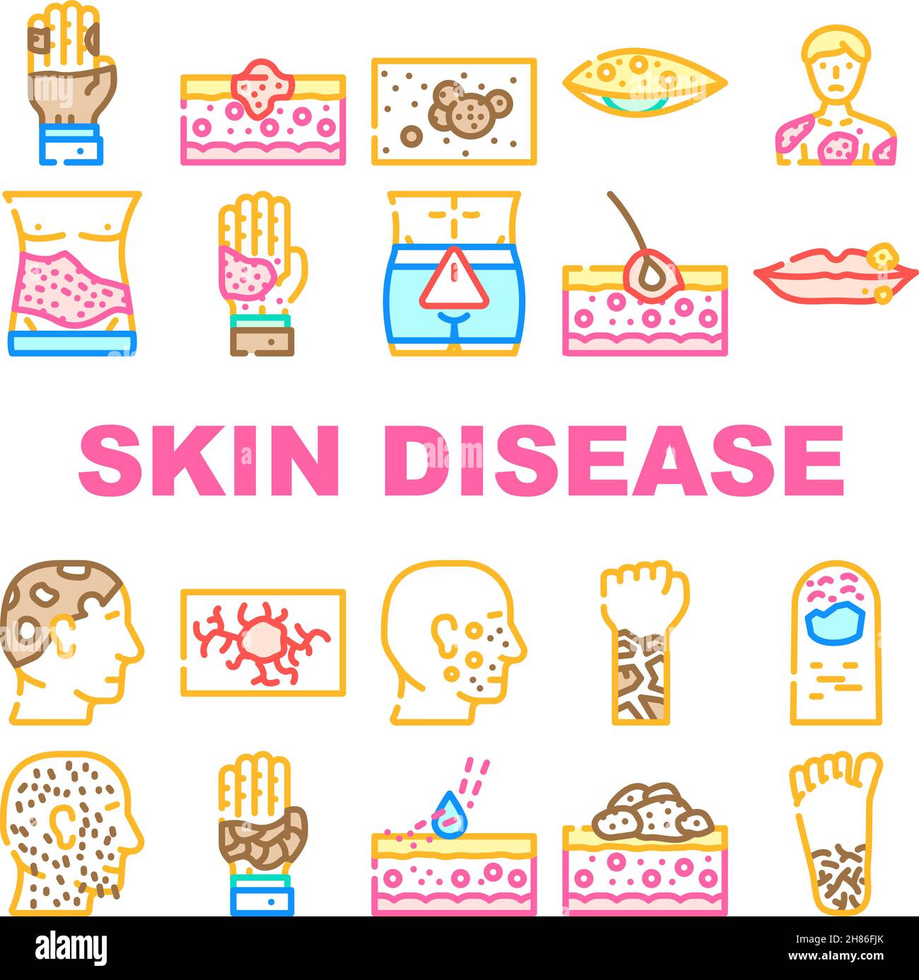 Skin Disease Human Health Problem Icons Set Vector Stock Vector Image ...