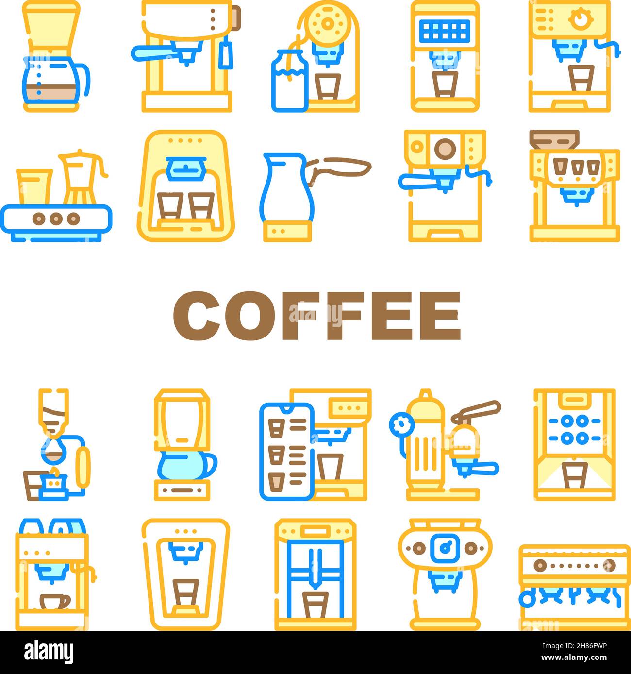 Coffee Machine Barista Equipment Icons Set Vector Stock Vector Image ...
