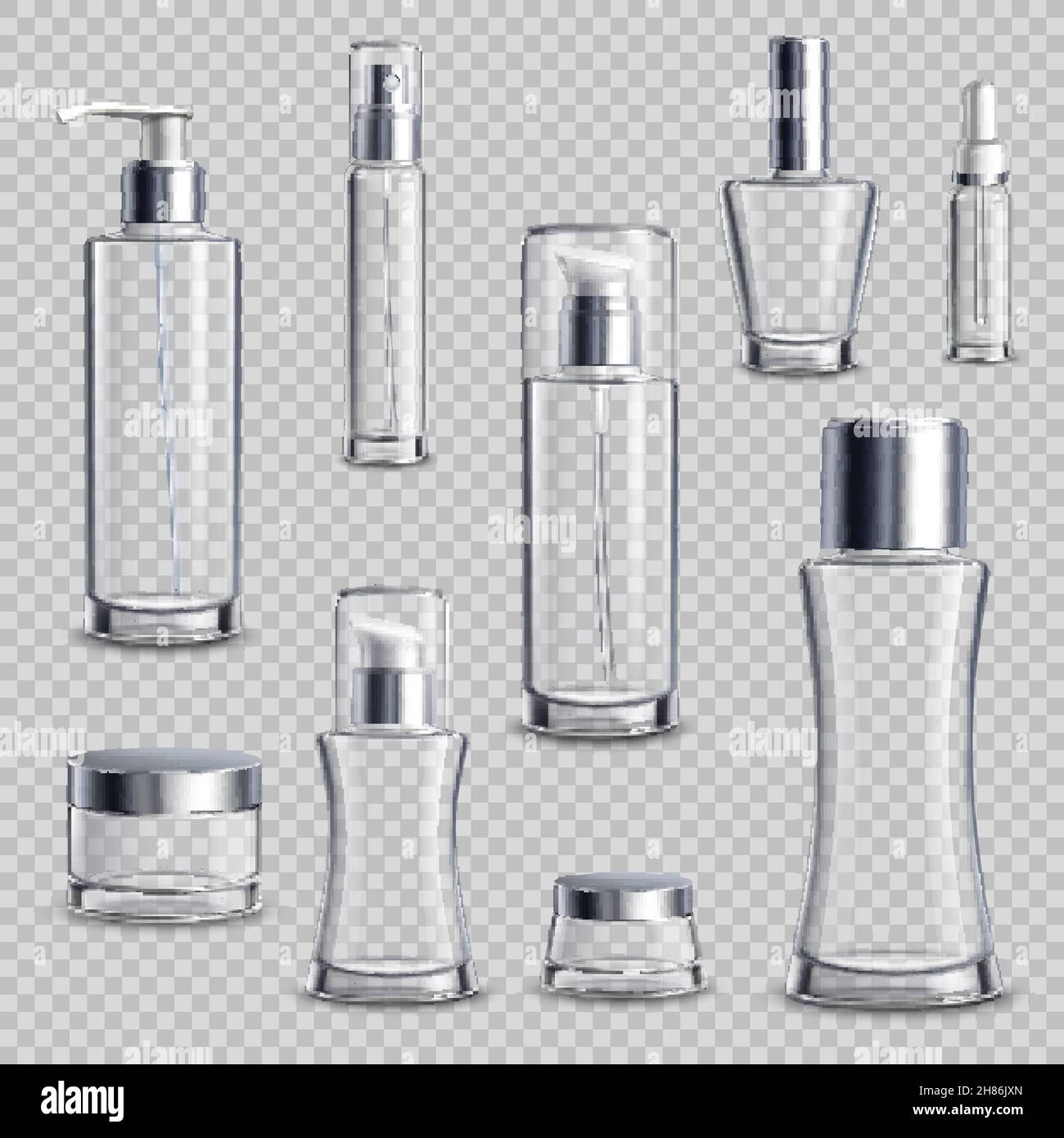 Cosmetics skincare empty glass package samples assortment realistic set