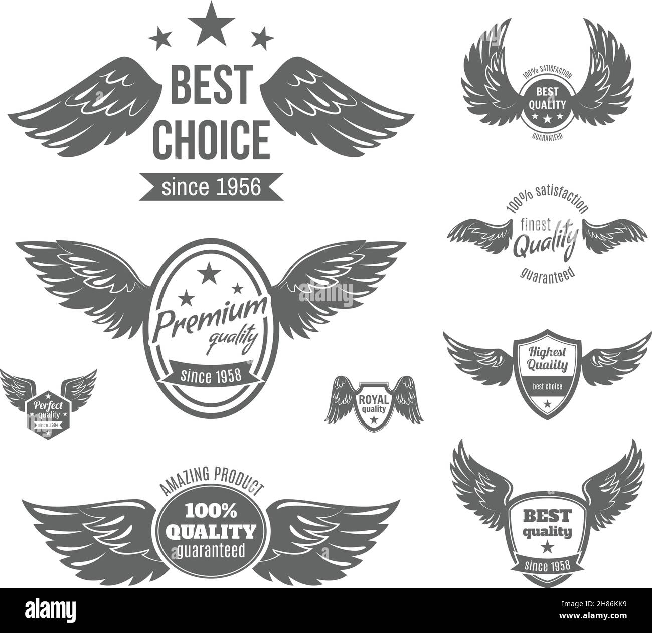 Wing black label best choice premium perfect royal quality guaranteed set isolated vector illustration Stock Vector